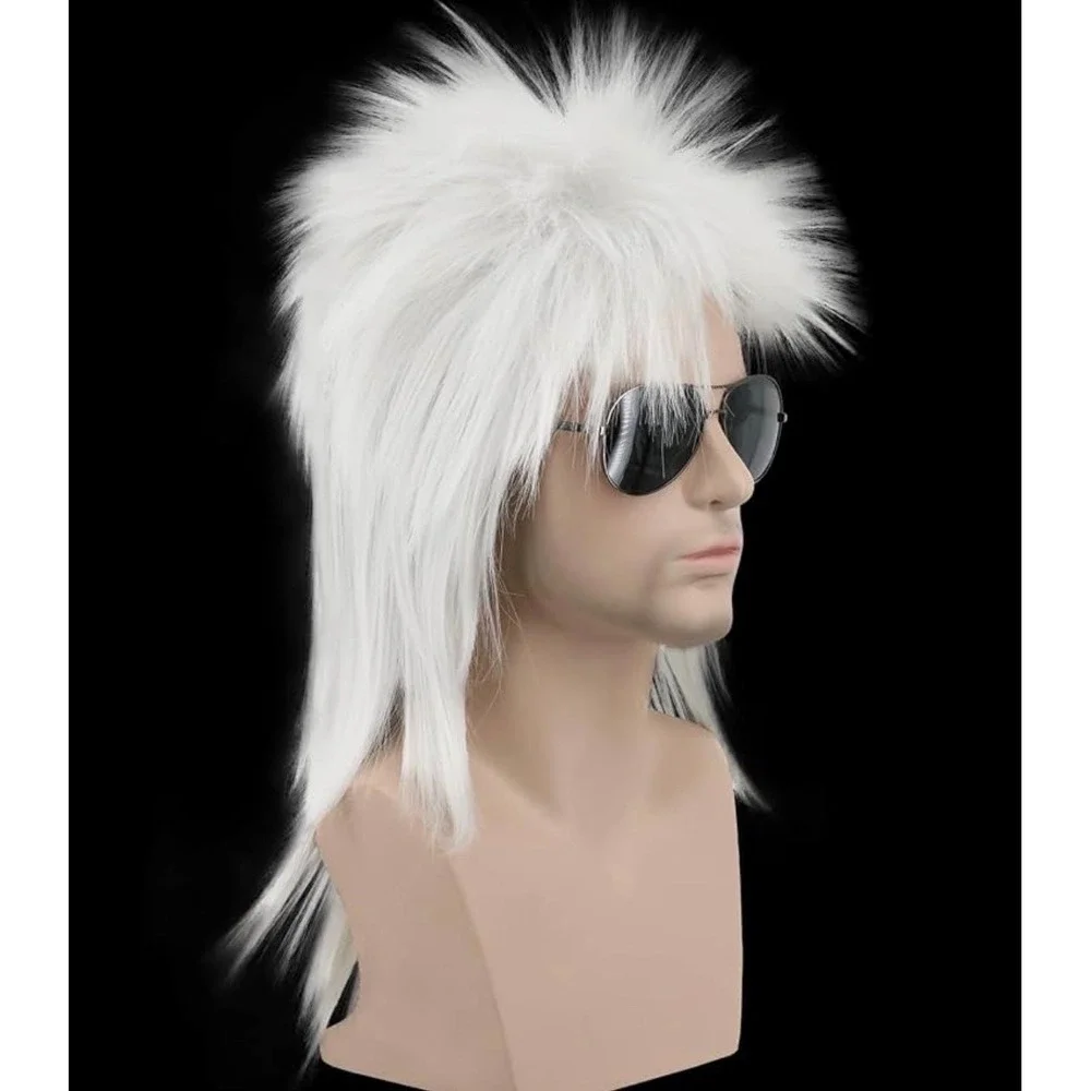 NWT Karlery Unisex Silver Gray Mullet Wig 70s 80s Heavy Metal Costume